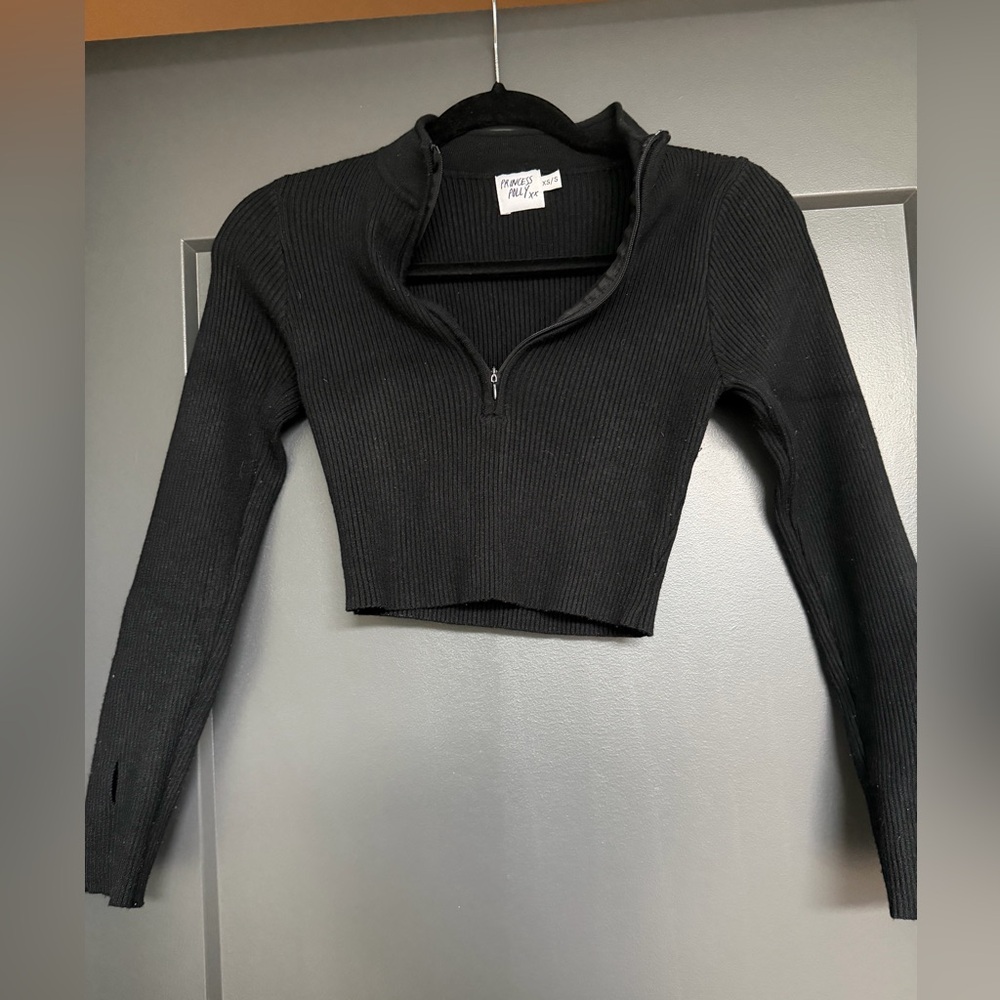 Princess Polly Black Ribbed Crop Top